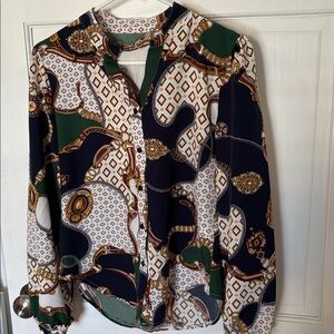 Stylish Geometric Print Blouse Size Small